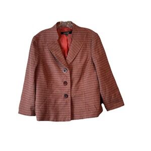 Le‎ Suit Women's  Cropped Coral Plaid Suit Jacket 3/4 Sleeve Sz 12